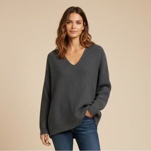 JENNI KAYNE V Neck Cabin Sweater XS 22” p2p Charcoal $325 Retail NWOT